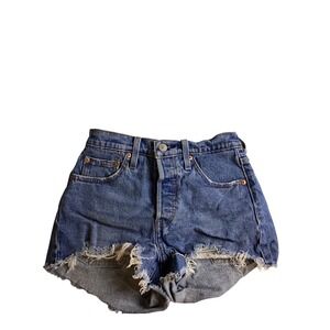 Levis 501 High Rise Distressed Denim Cutoff Shorts Medium Wash Blue Womens